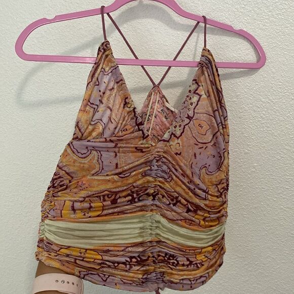 NWOT- Free People-Cocktail Queen Printed boho Top-size Large - Picture 7 of 16